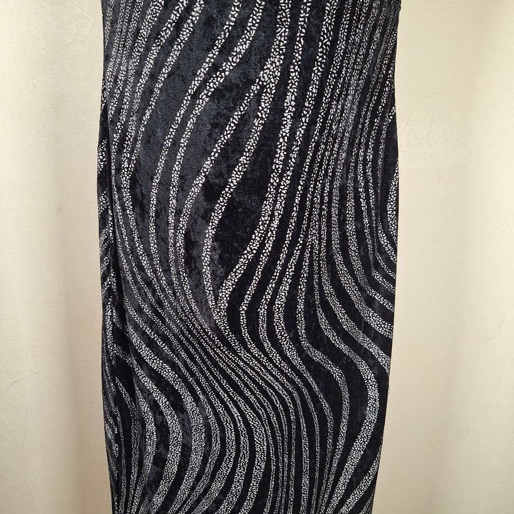 Y2K Whimsigoth Moire Wave Abstract Velour Burnout Scoop Neck Column Maxi Dress - Picture 7 of 9